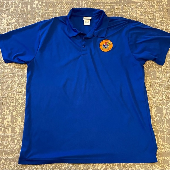 Kansas Jayhawks Stitched Logo Short Sleeve Wearguard Polo Shirt Blue Size XL - Picture 1 of 4